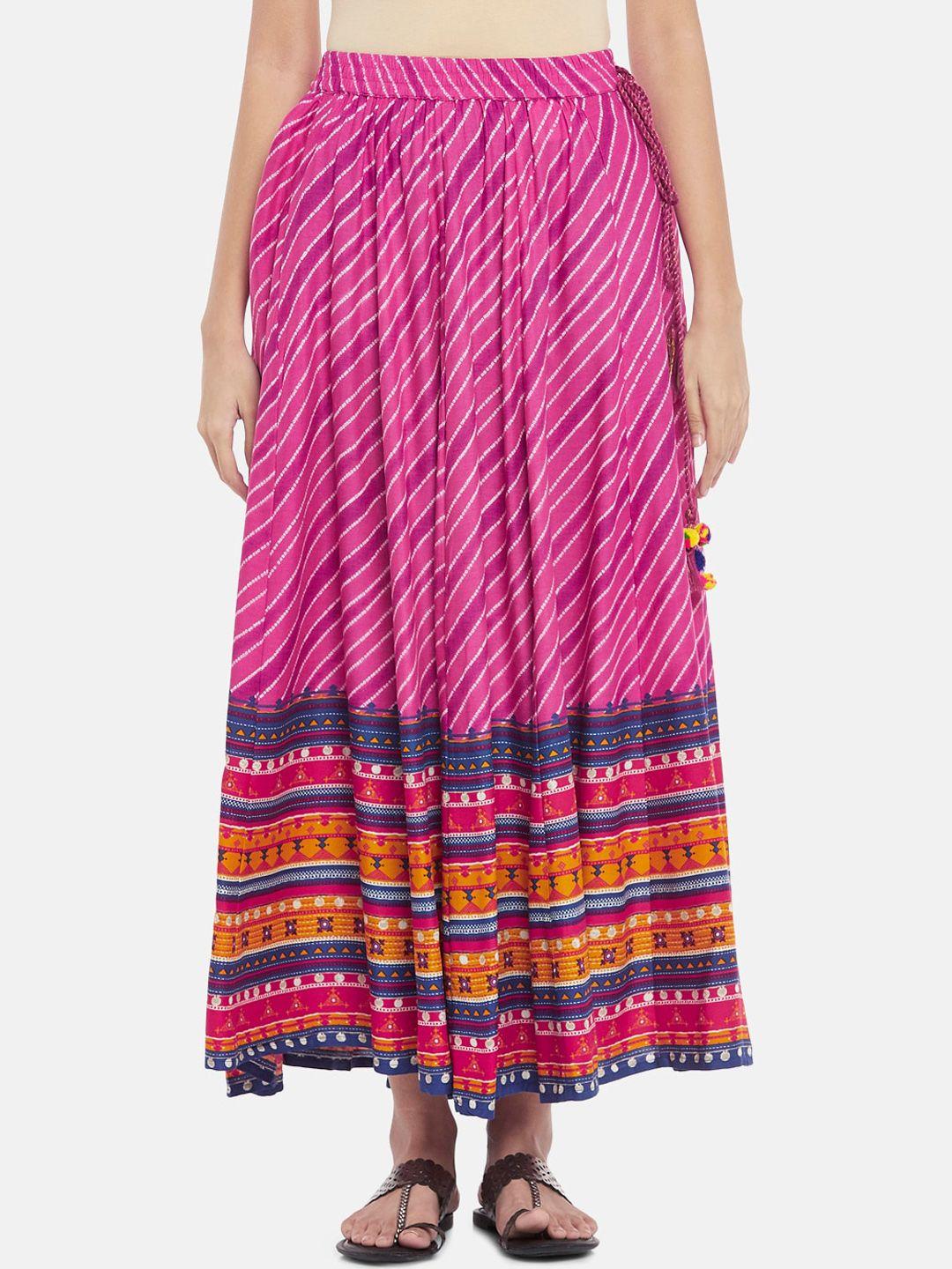 akkriti by pantaloons women fuchsia pink & blue printed maxi skirt