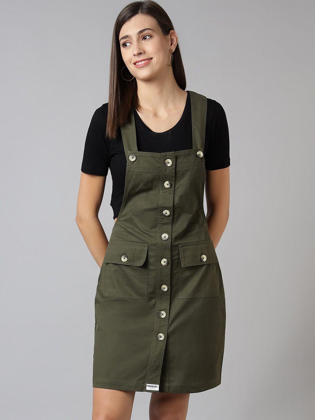 finsbury london olive green pinafore dress