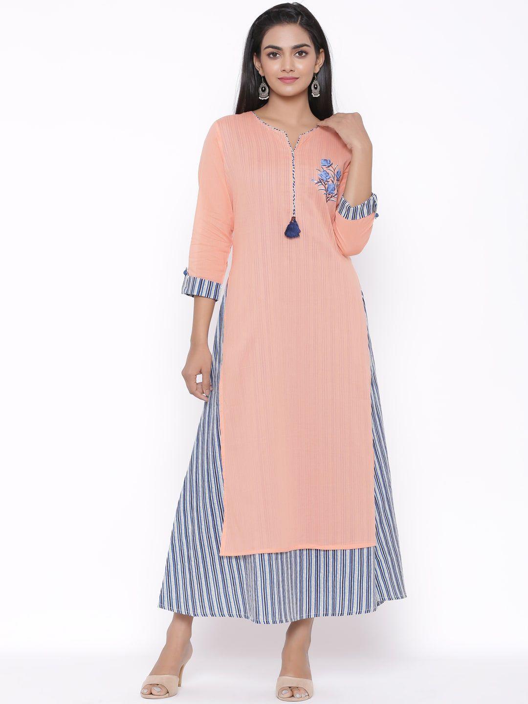 fabglobal woman peach-coloured ethnic maxi dress