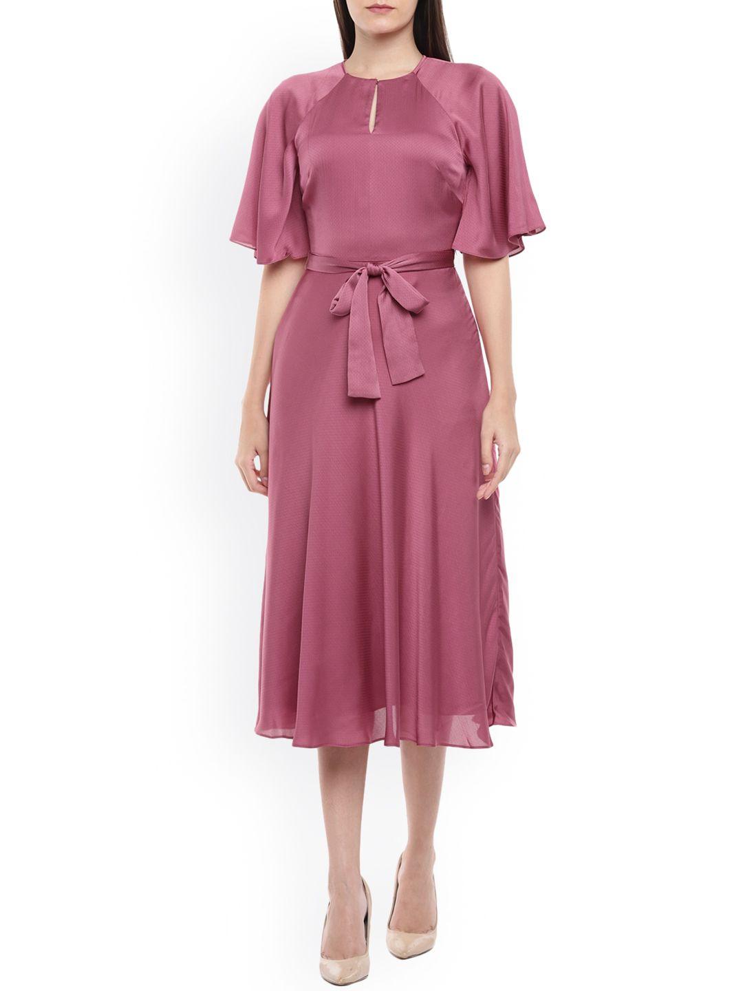 ted baker pink solid fit & flare sheer midi dress