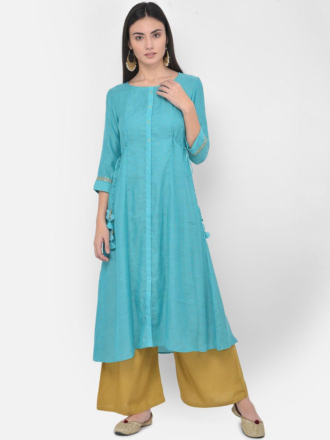 span women blue thread work kurta