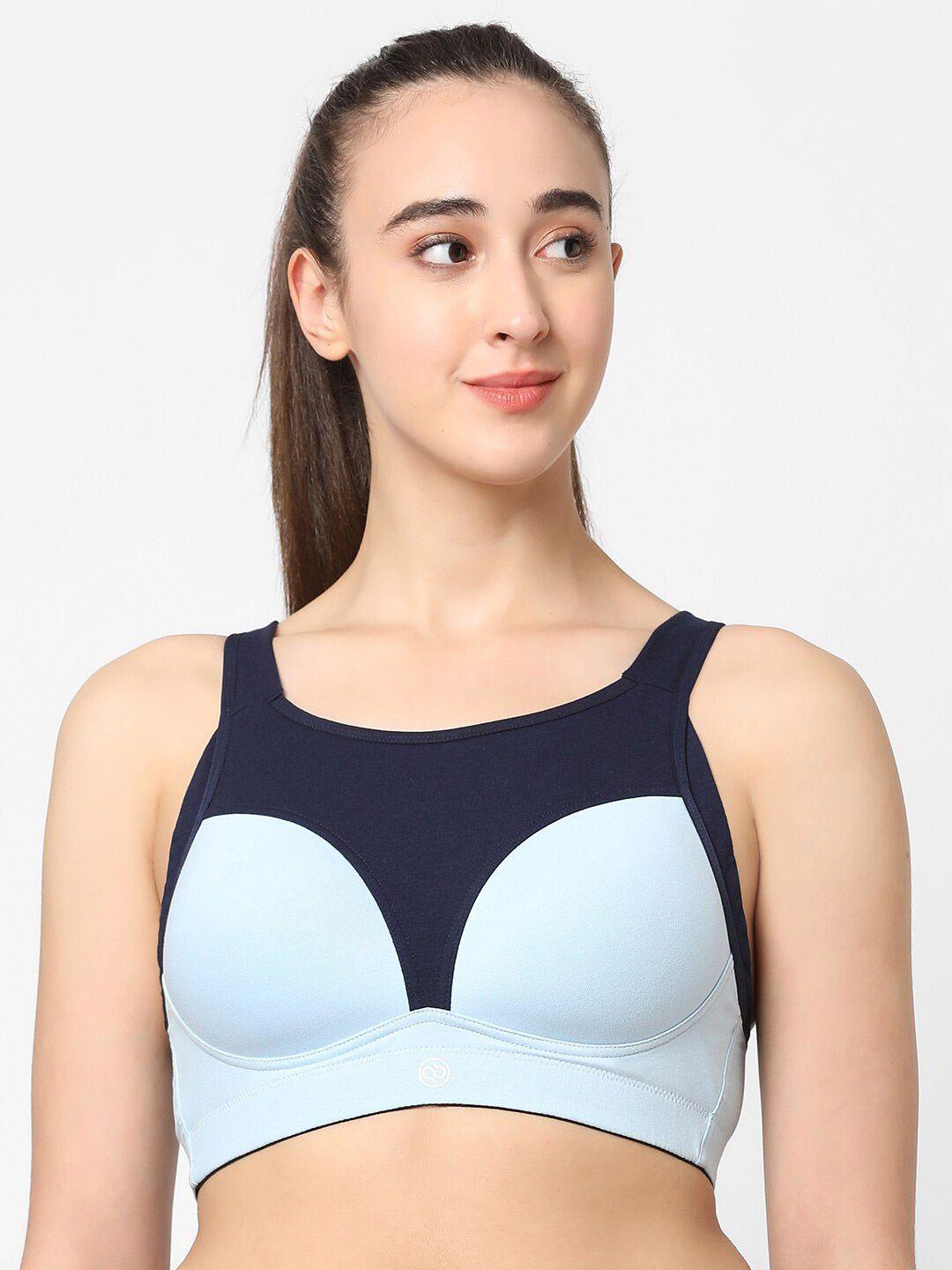 soie blue & black colourblocked workout bra lightly padded cb-905asurf