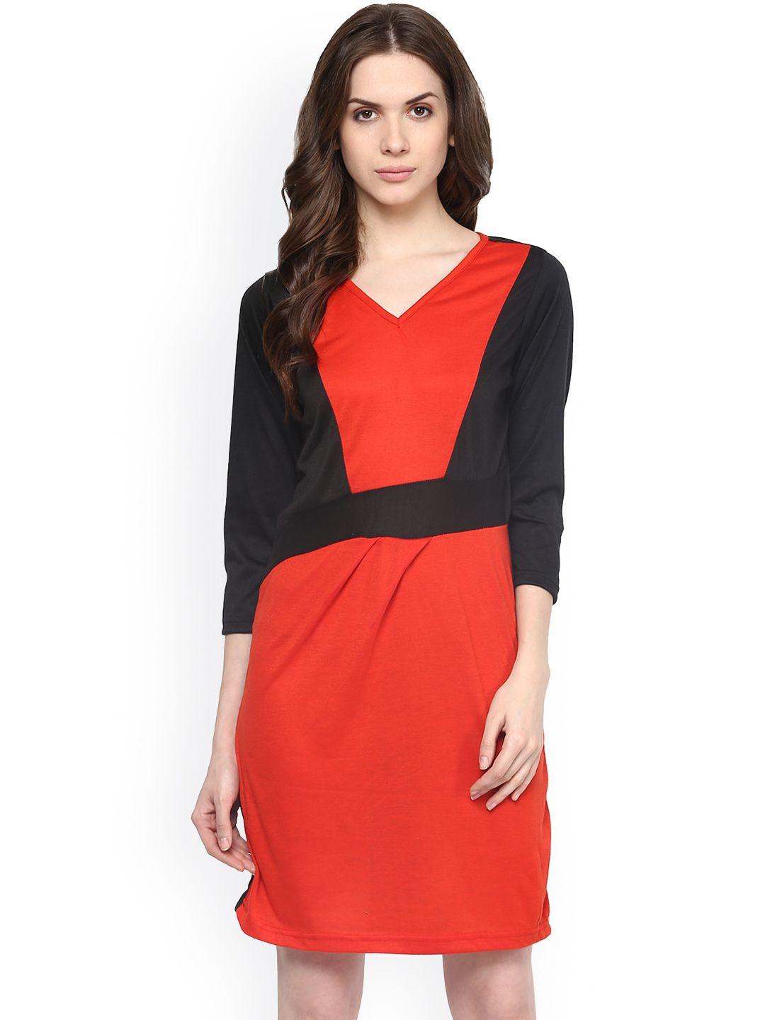 athena women red & black solid sheath dress