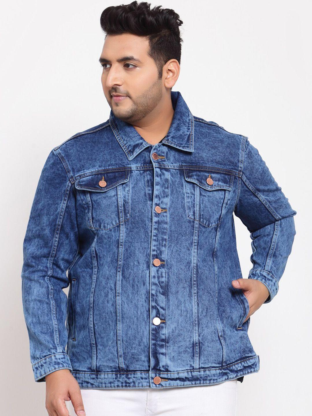 pluss men blue washed denim jacket