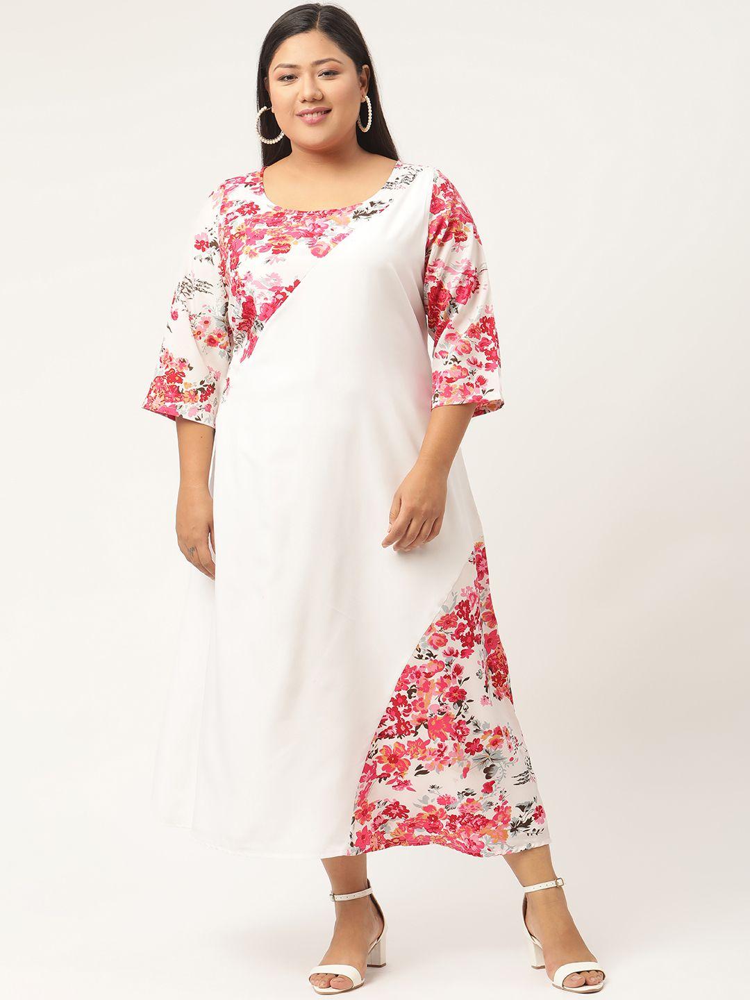 revolution white & red floral crepe a-line midi plus size dress