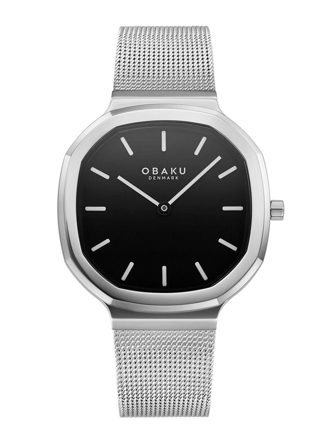 obaku women black brass dial & silver toned stainless steel bracelet style straps analogue watch