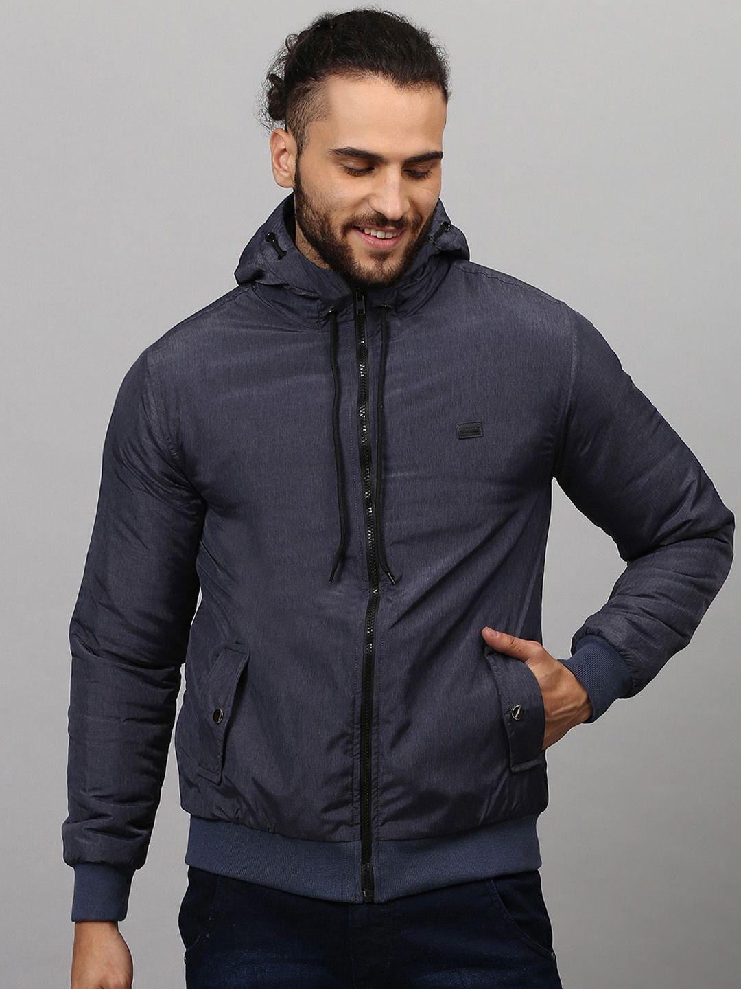 campus sutra men navy blue geometric windcheater outdoor sporty jacket