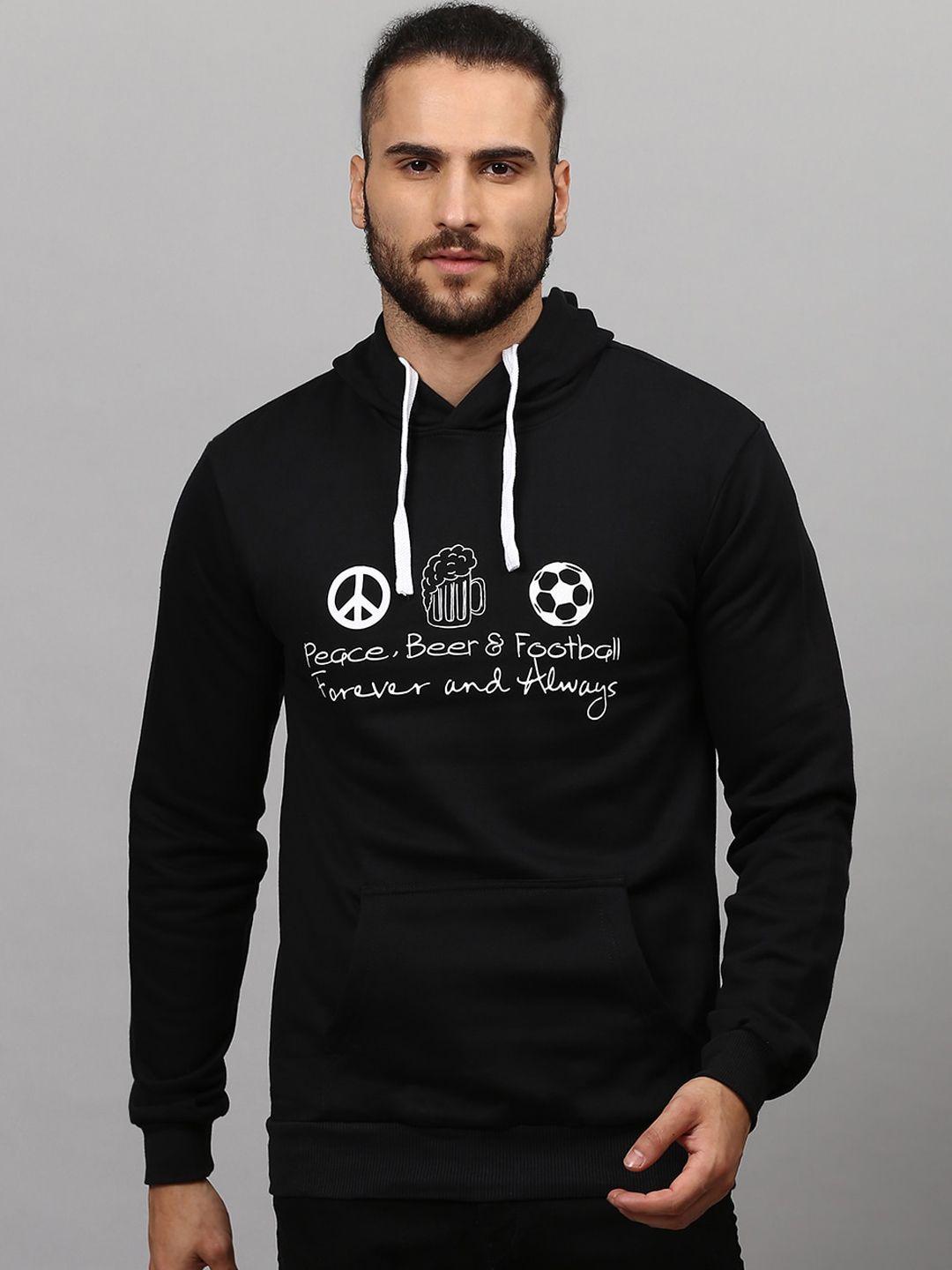 campus sutra men black printed hooded sweatshirt