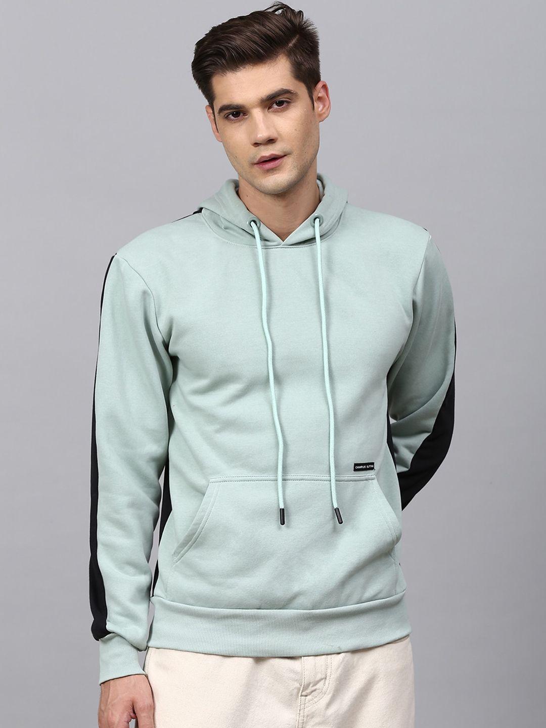 campus sutra men sea green hooded sweatshirt