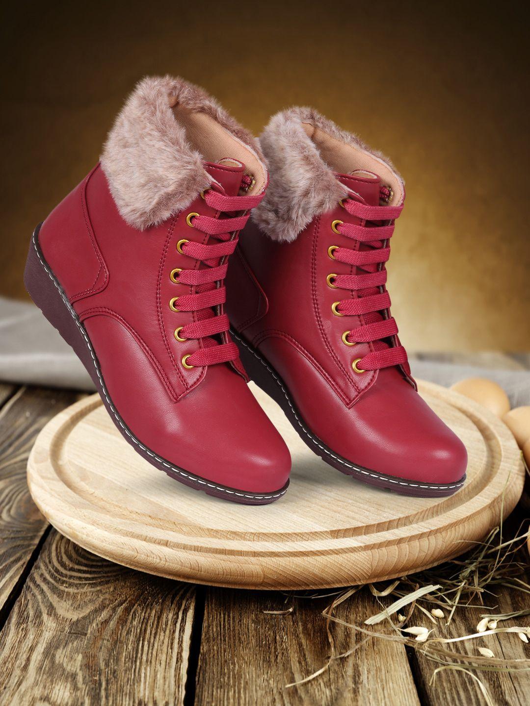 twin toes women maroon comfort heeled boots