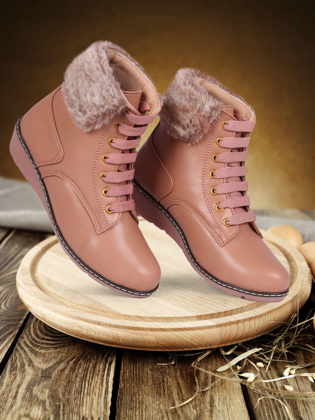 twin toes pink printed block heeled boots