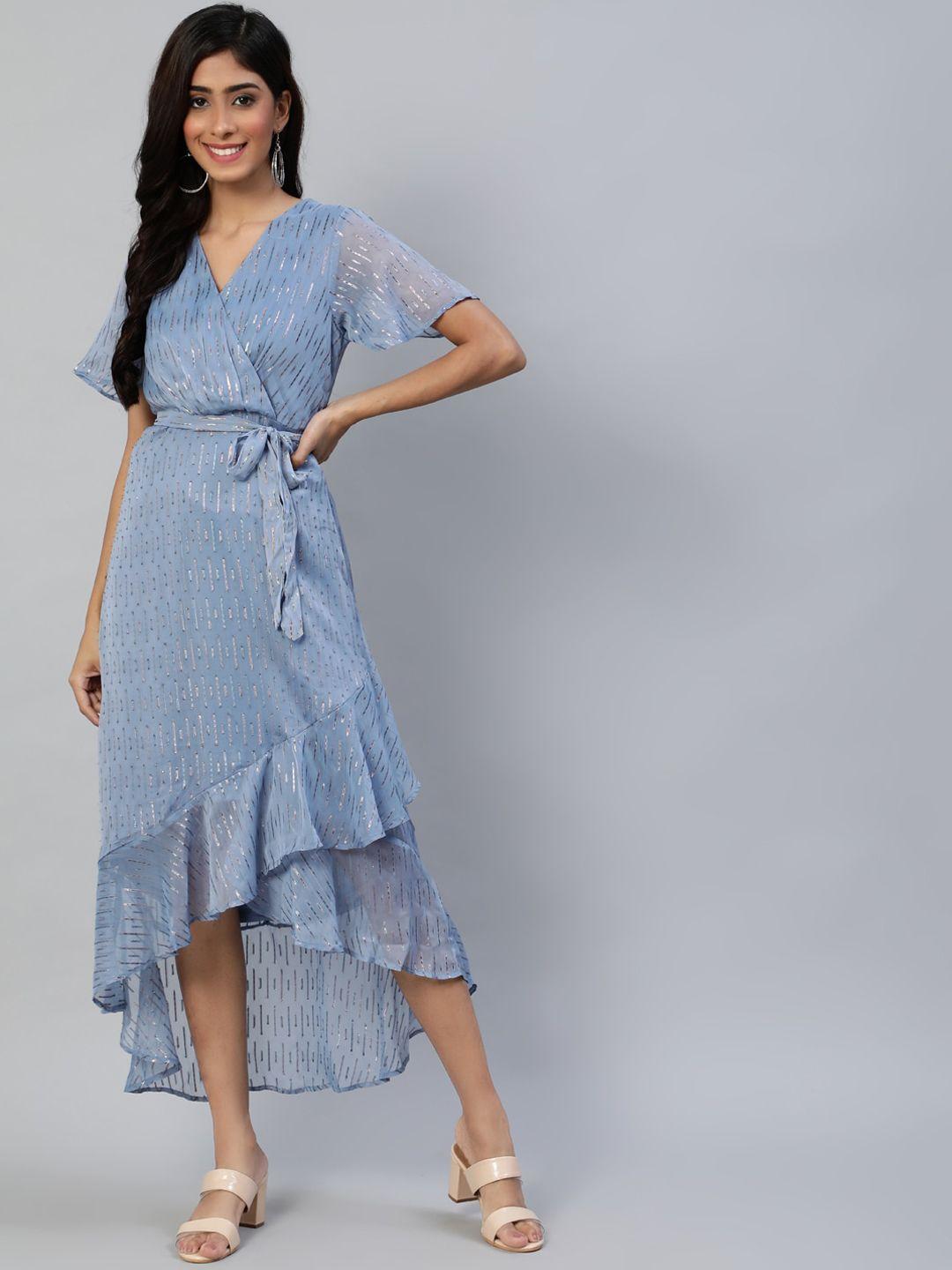 ishin blue chiffon midi dress