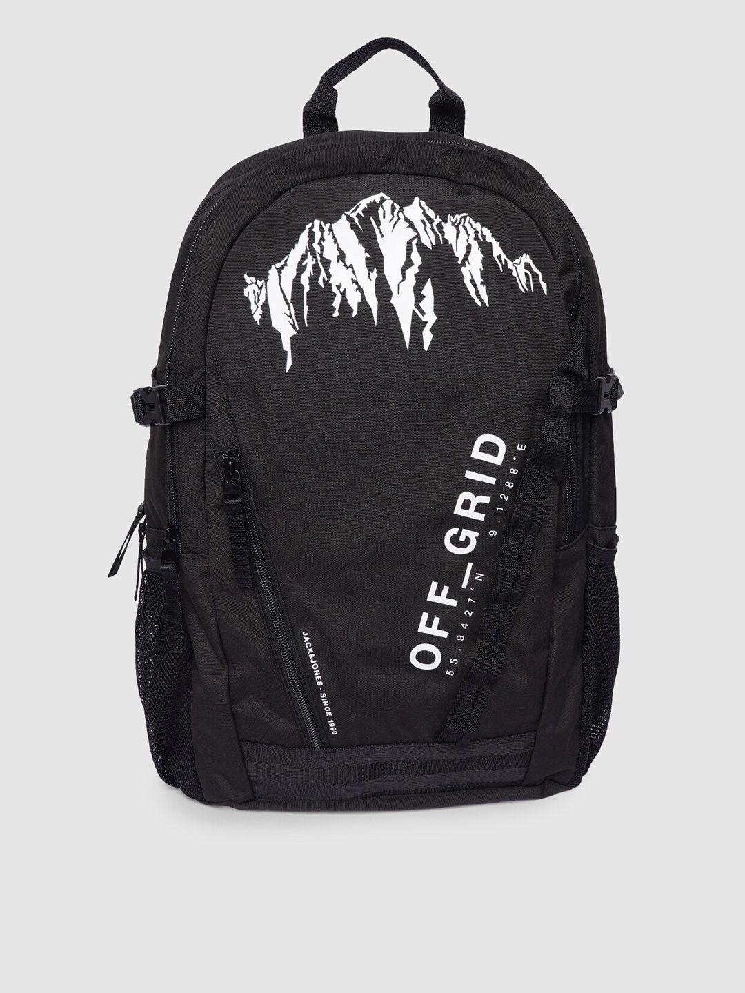 jack & jones men black printed backpack