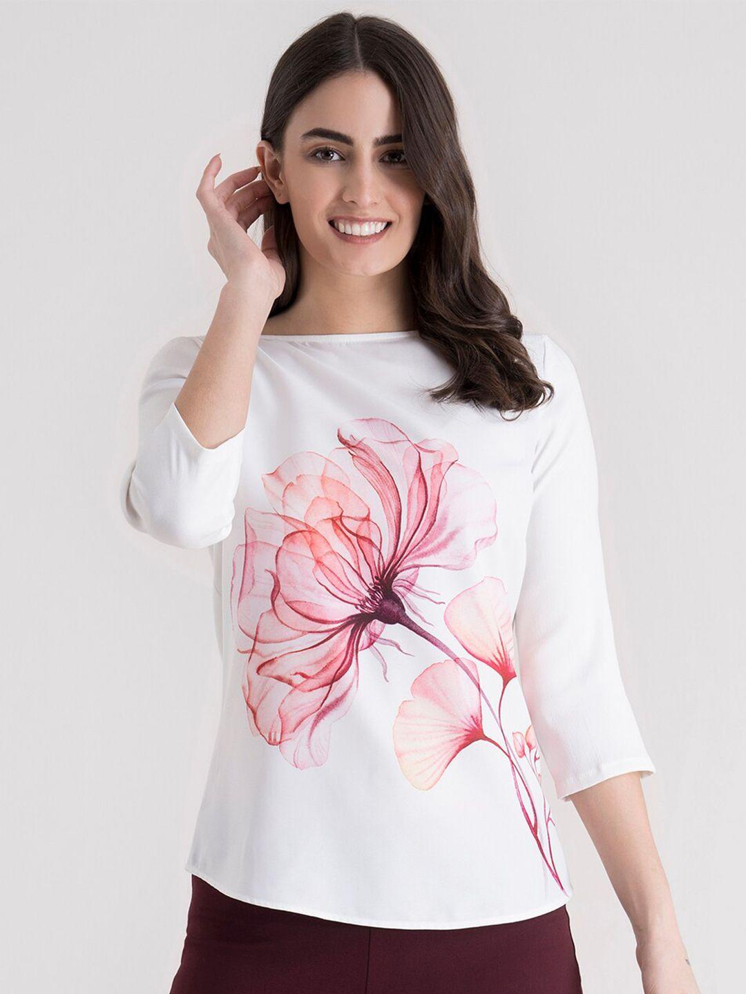 fablestreet white & pink floral regular top