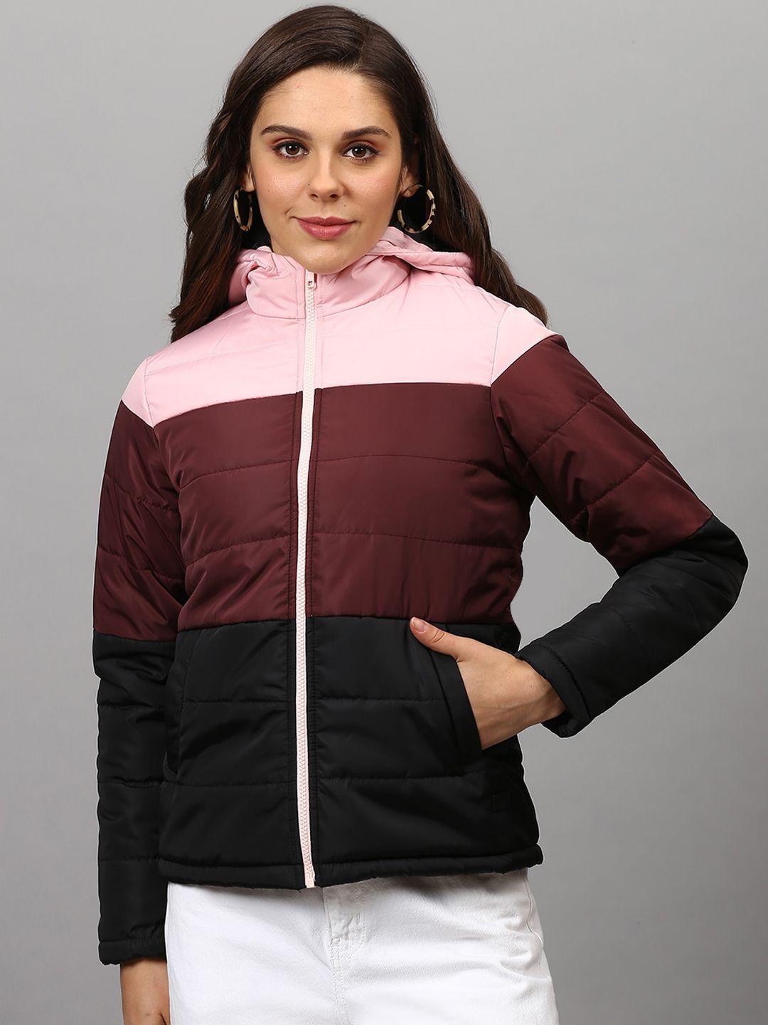 campus sutra women multicoloured colourblocked windcheater outdoor padded jacket