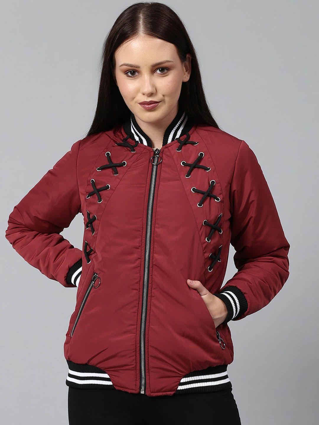 campus sutra women red windcheater bomber jacket