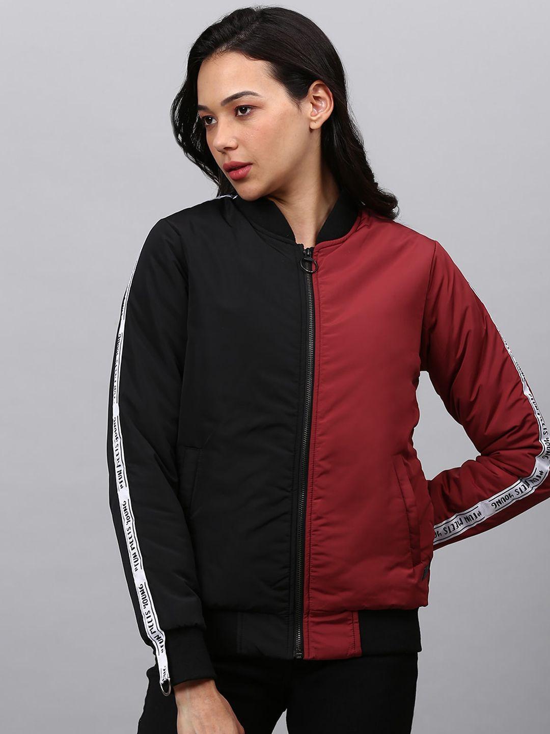 campus sutra women black windcheater outdoor bomber jacket