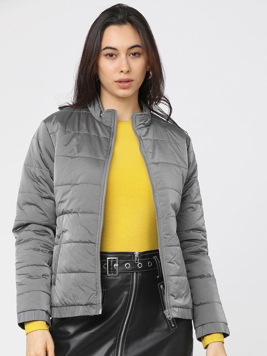 tokyo talkies women charcoal colourblocked puffer jacket