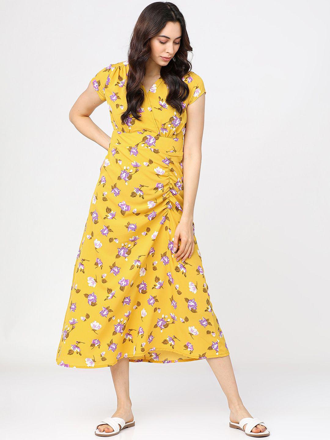 tokyo talkies yellow floral a-line midi dress