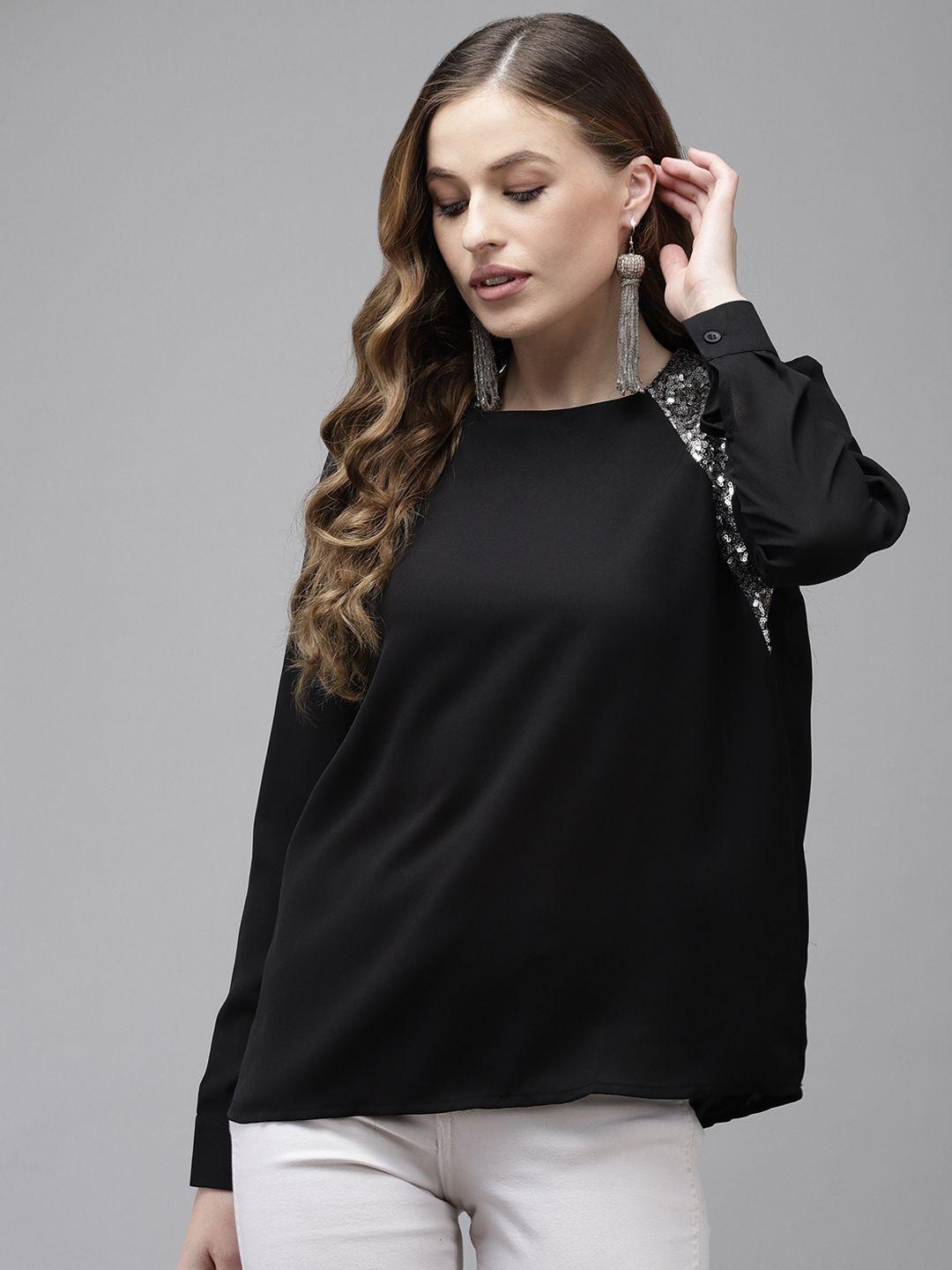 ishin black embellished monochrome crepe regular top