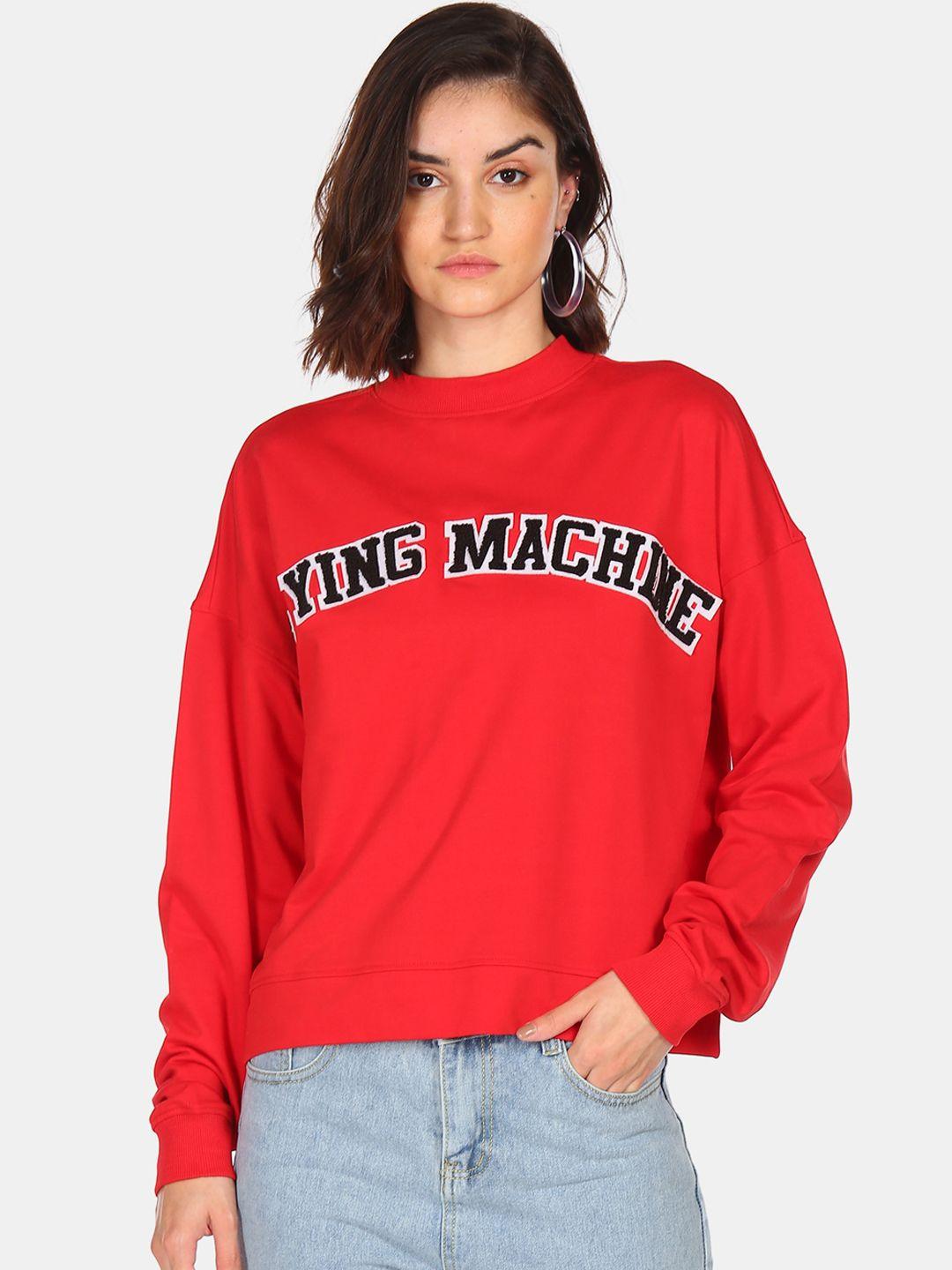 flying machine women red & black brand logo print sweatshirt