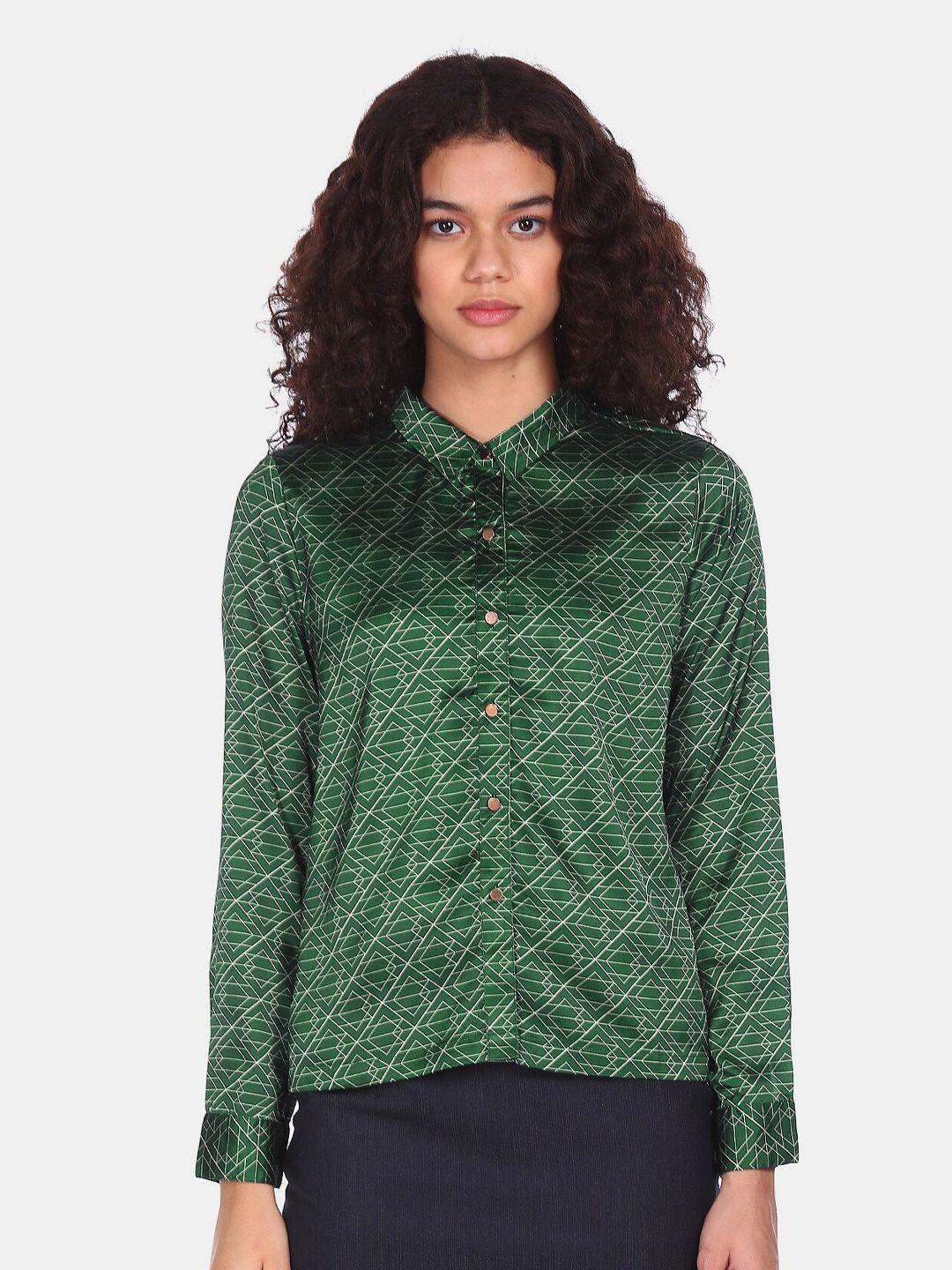 flying machine green geometric shirt style top