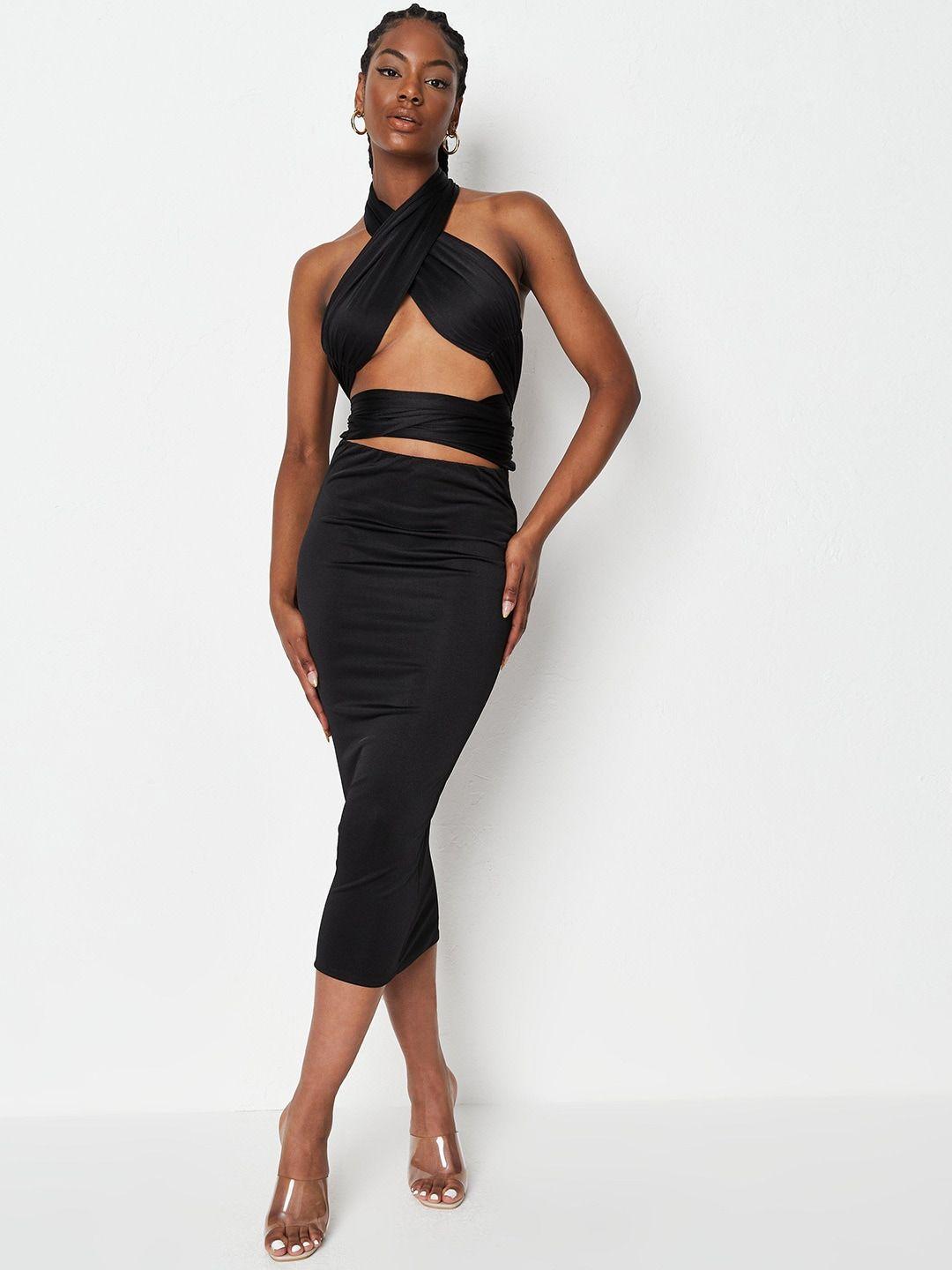 missguided petite black halter neck bodycon midi dress