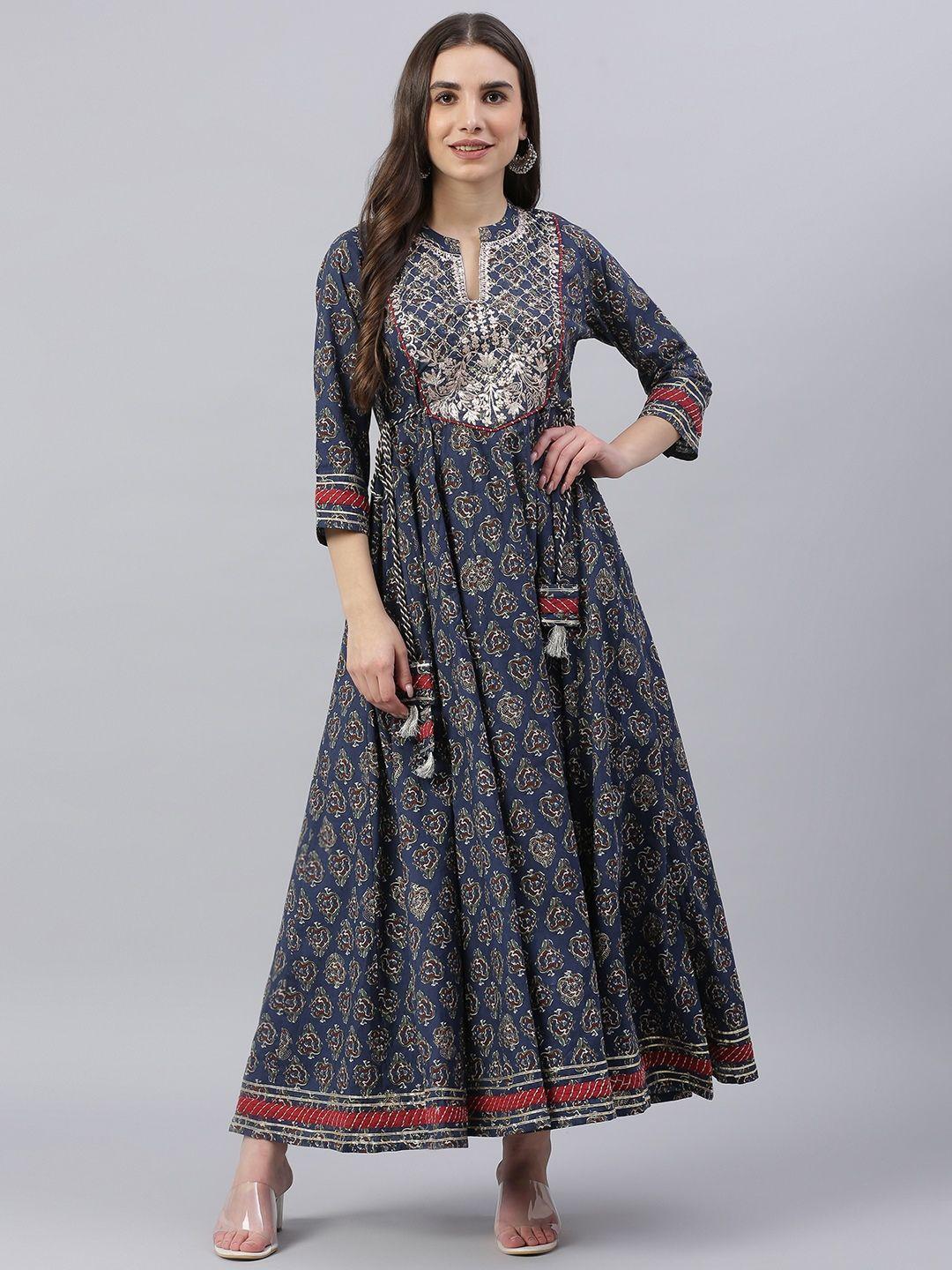 divena women blue ethnic motifs printed anarkali kurta