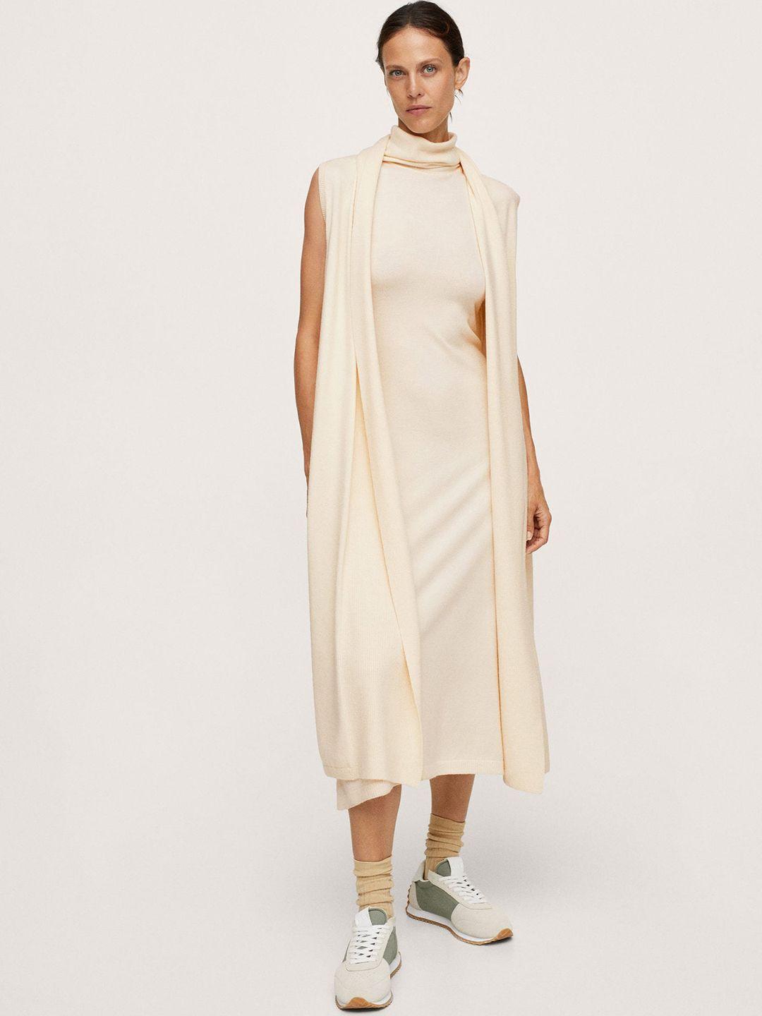 mango women cream-coloured solid front open longline over coat