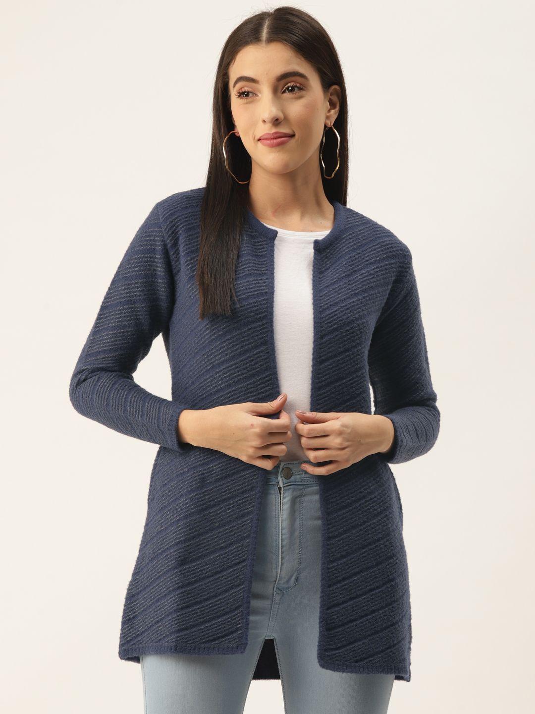 broowl women navy blue wool longline shrug