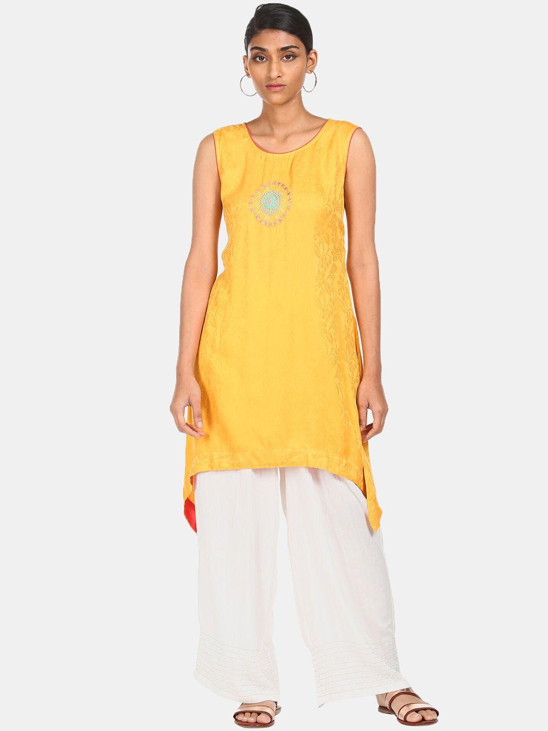 karigari women yellow thread work kurta