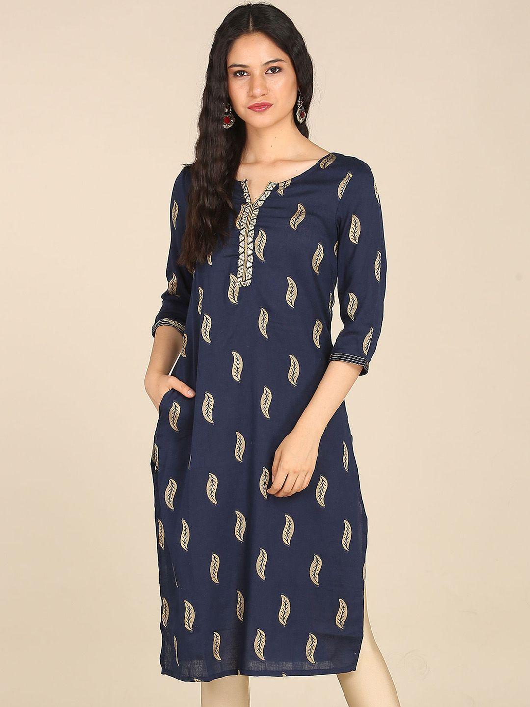 karigari women blue ethnic motifs thread work kurta