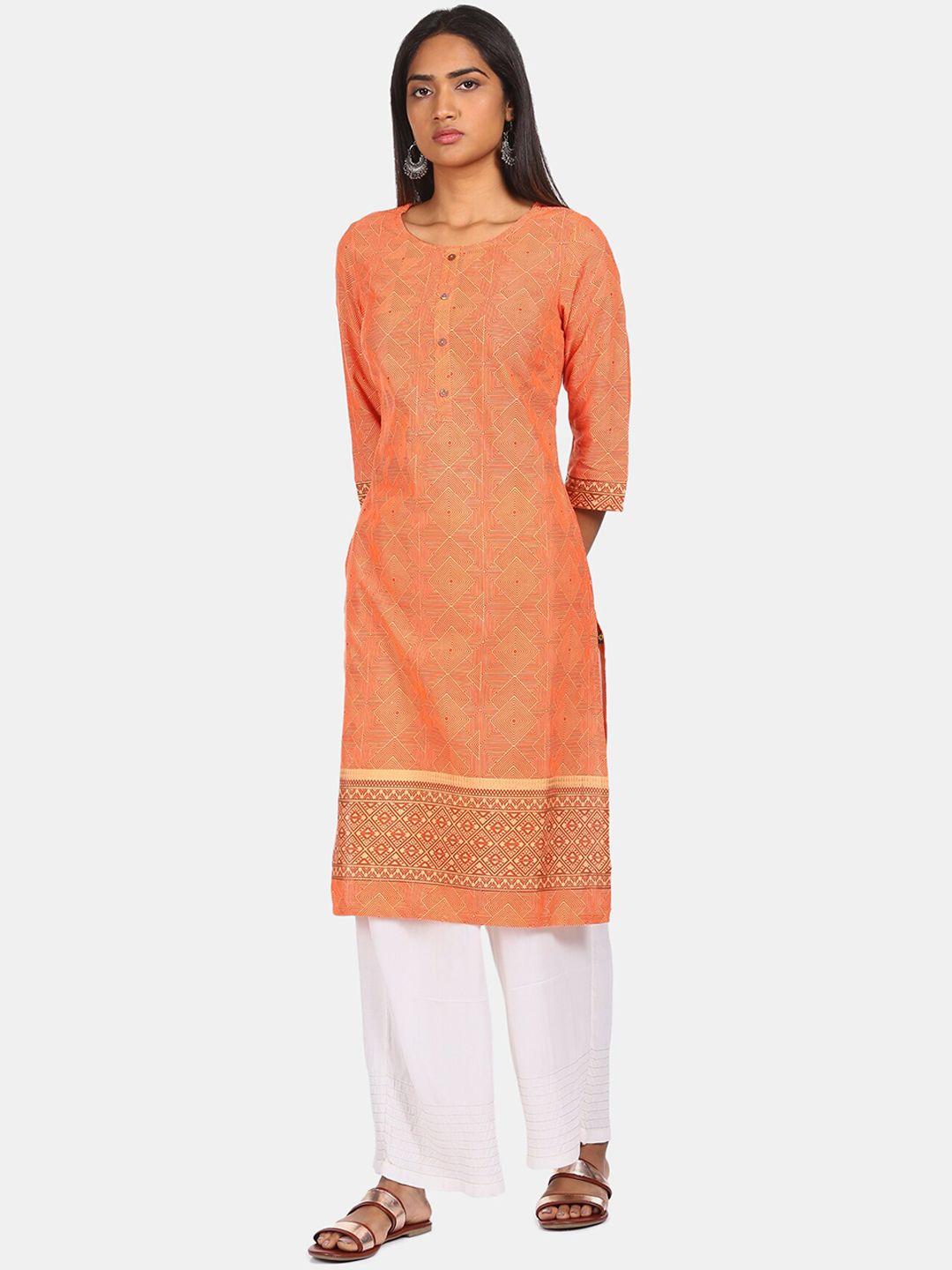 karigari women orange thread work kurta