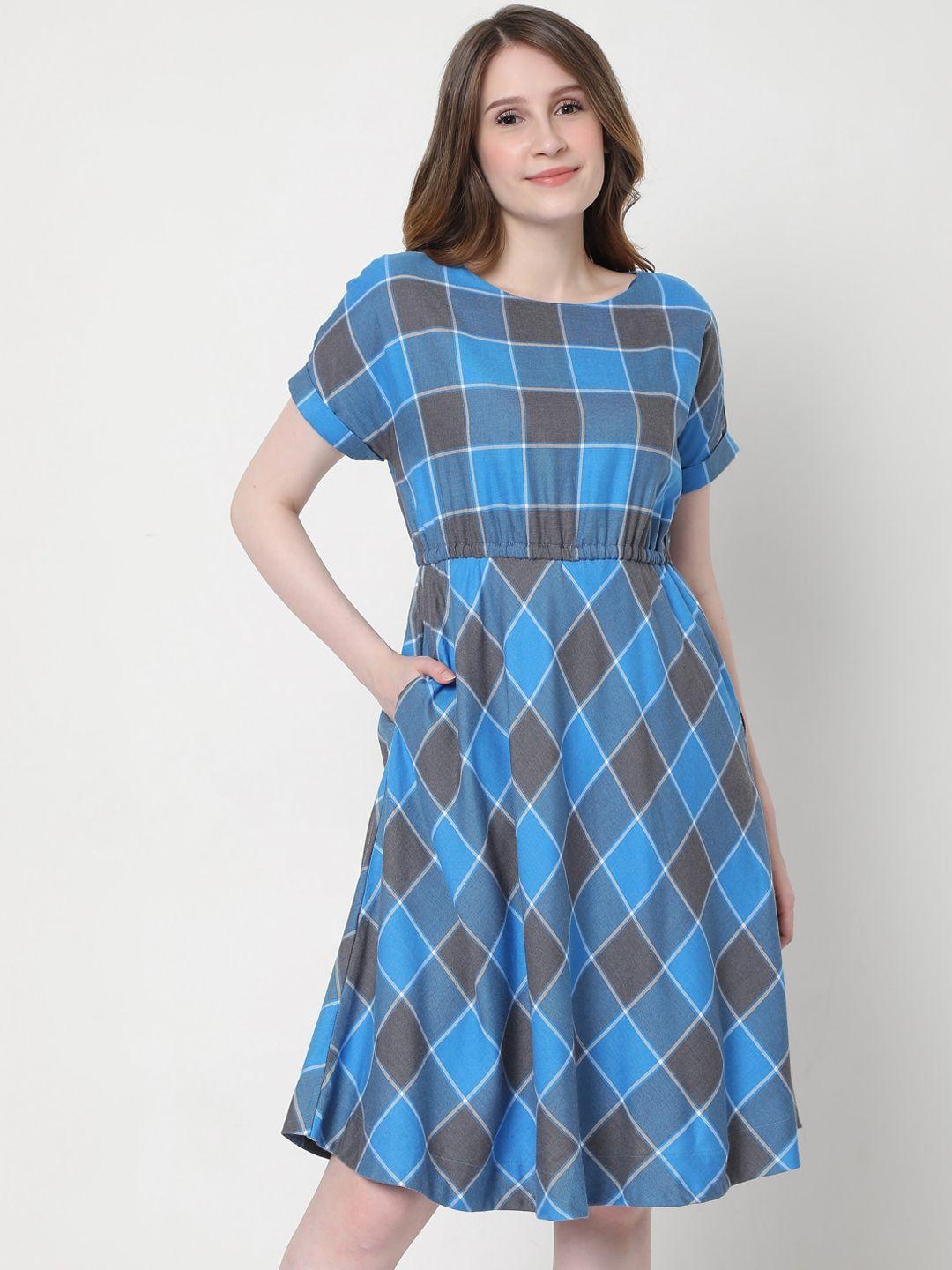 vero moda blue checked dress