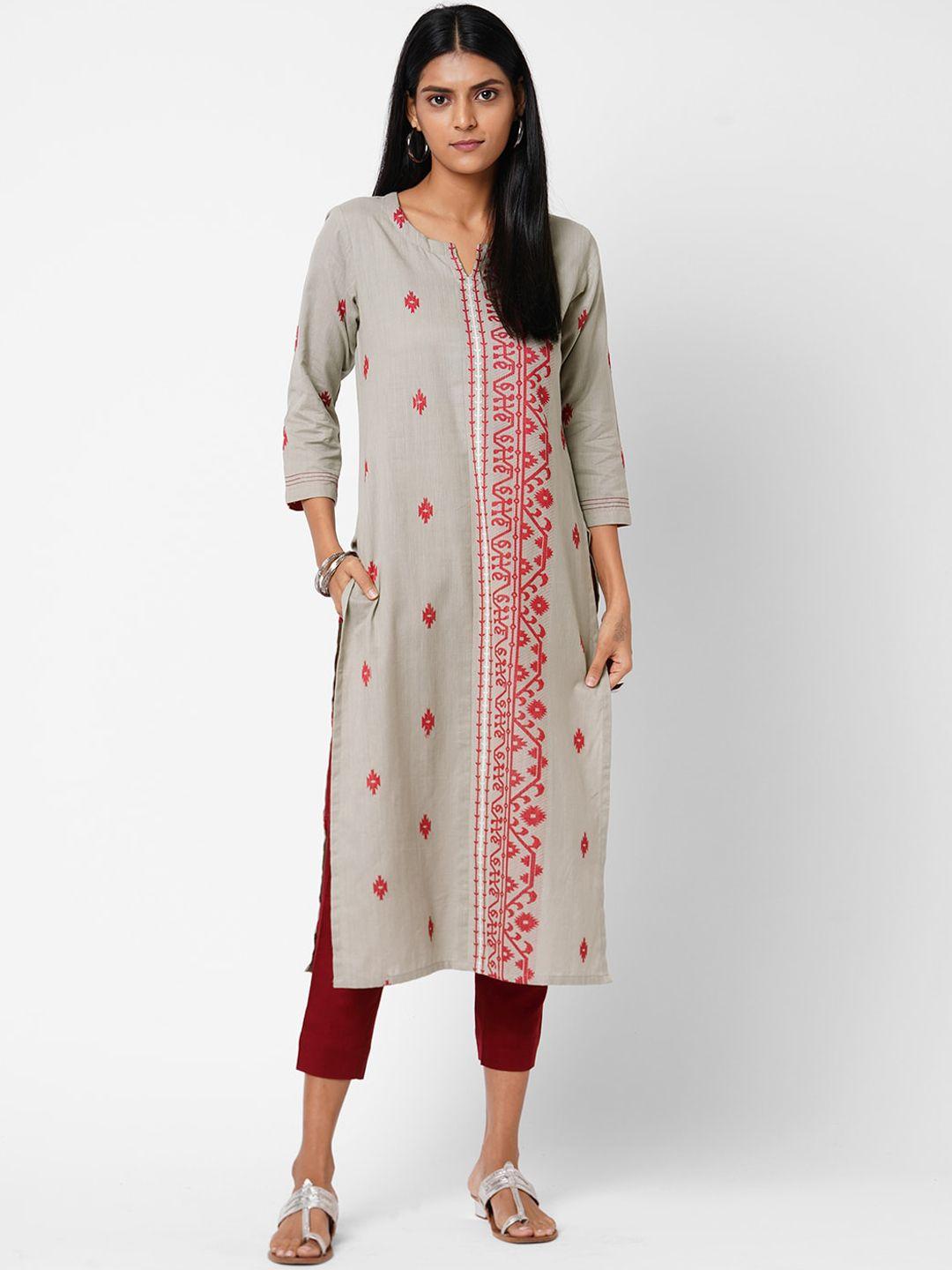 kami kubi women grey floral embroidered thread work jamdani kurta