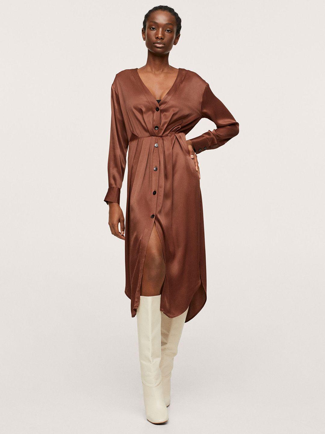 mango brown satin midi dress a-line