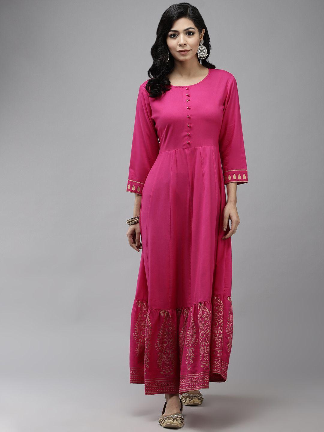 yufta magenta ethnic motifs ethnic maxi dress