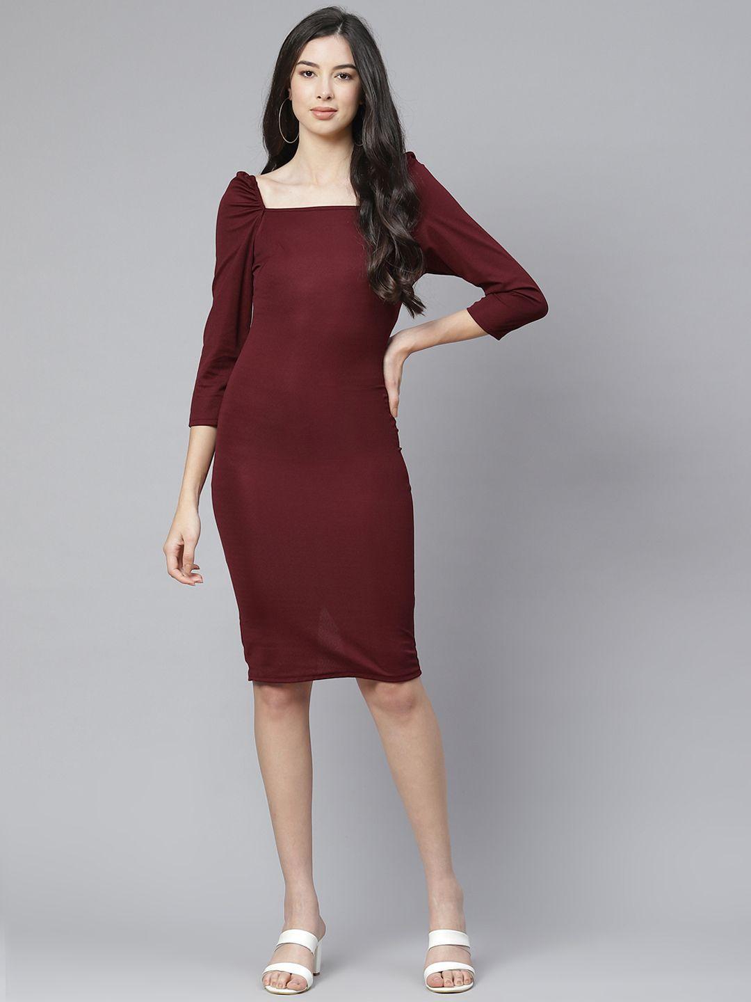 selvia maroon scuba bodycon dress