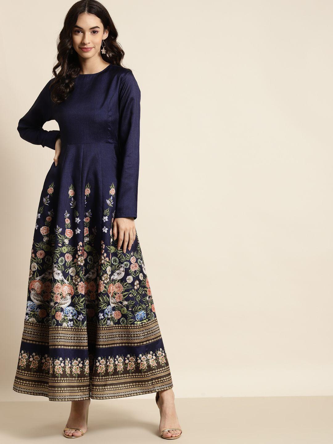 shae by sassafras navy blue floral anarkali maxi dress