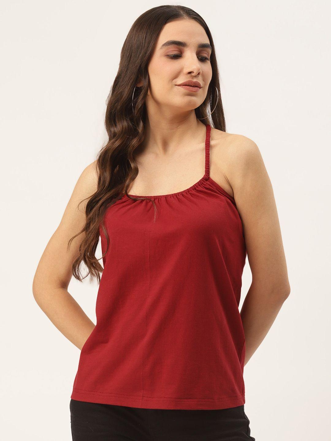 brinns women maroon solid styled back top