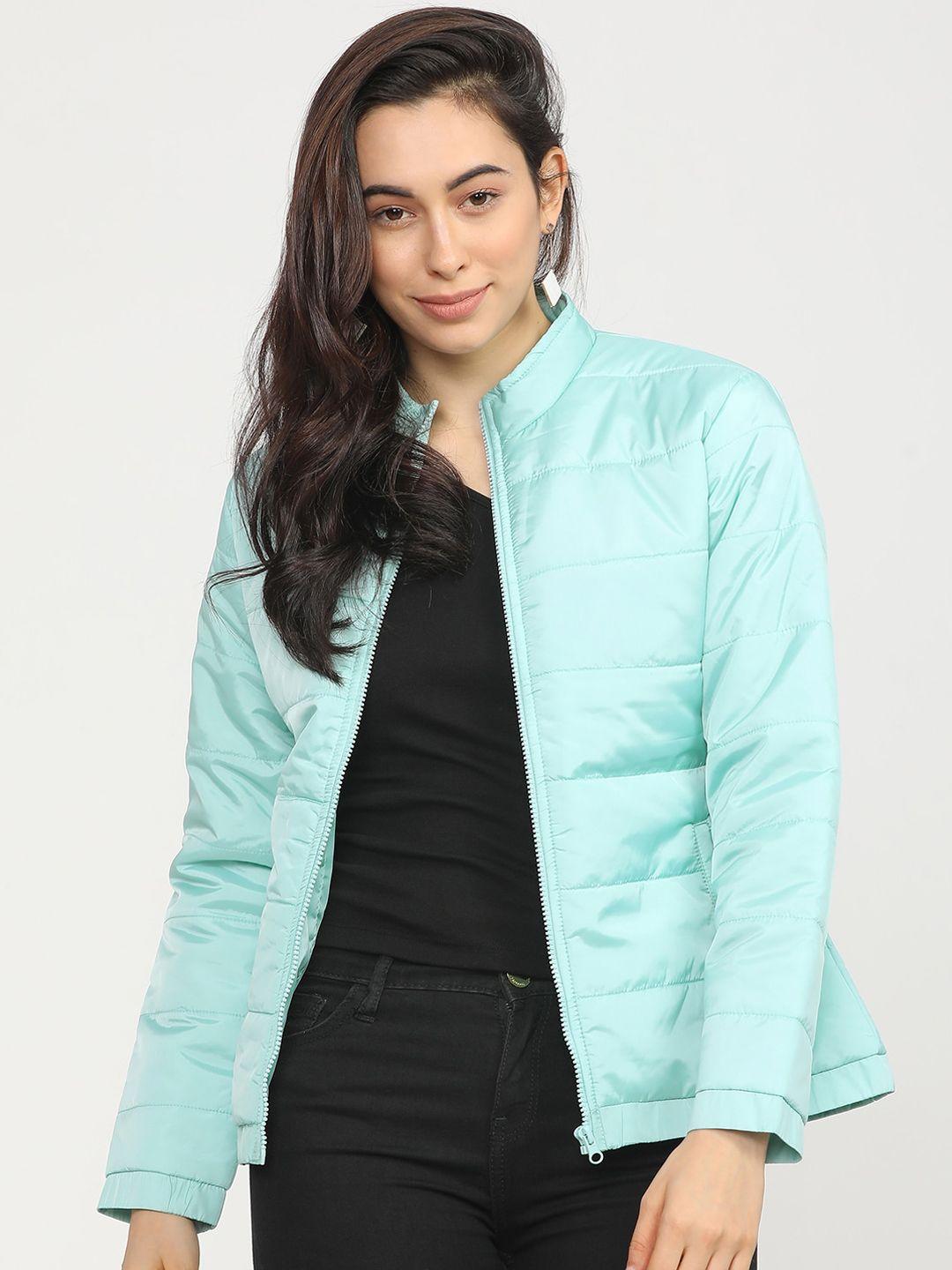 tokyo talkies women teal blue solid padded jacket