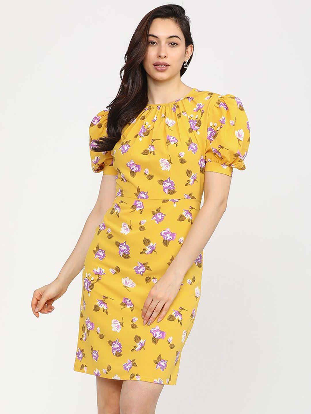 tokyo talkies woman yellow floral sheath dress