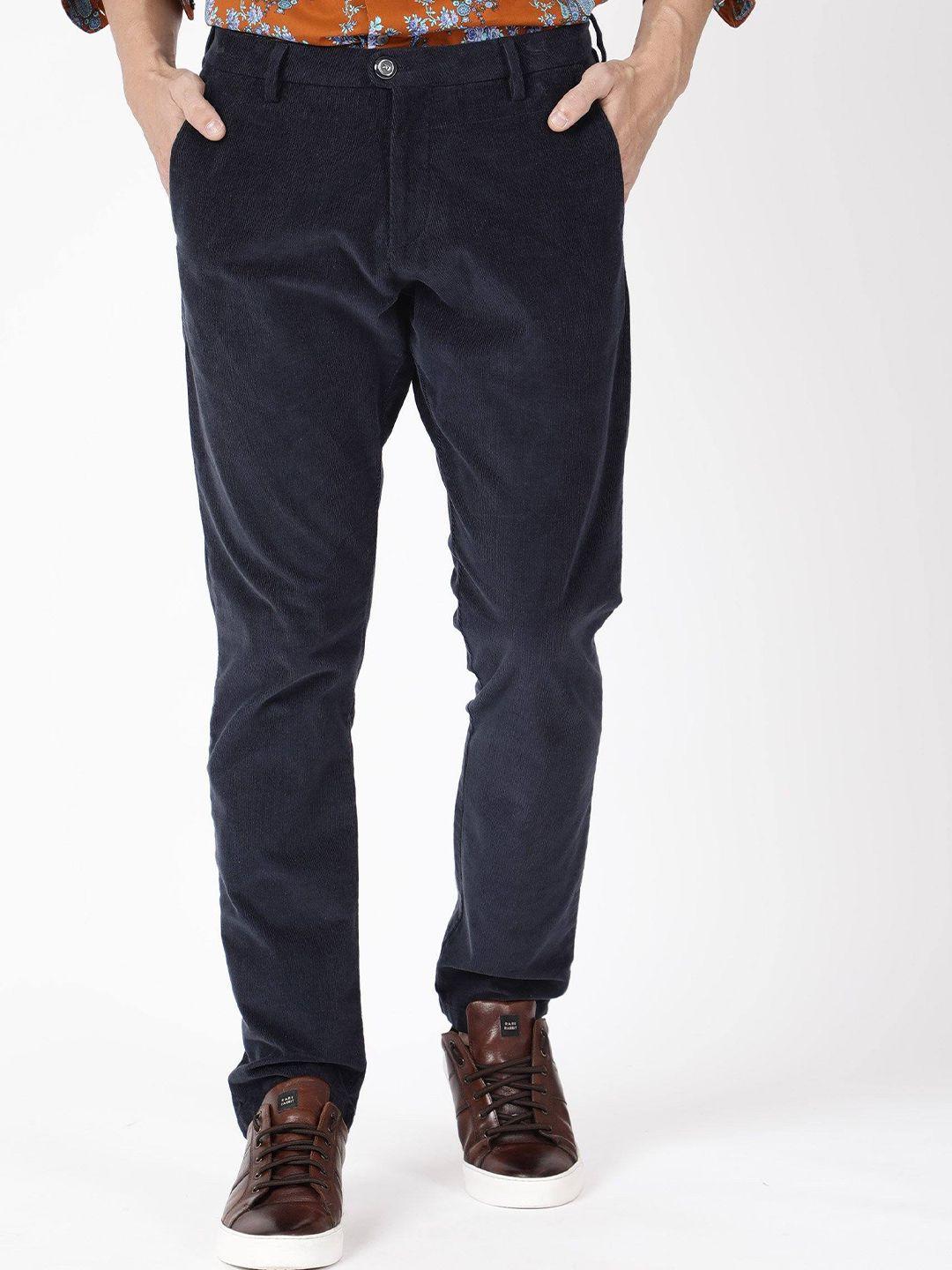 rare rabbit men navy blue slim fit trousers