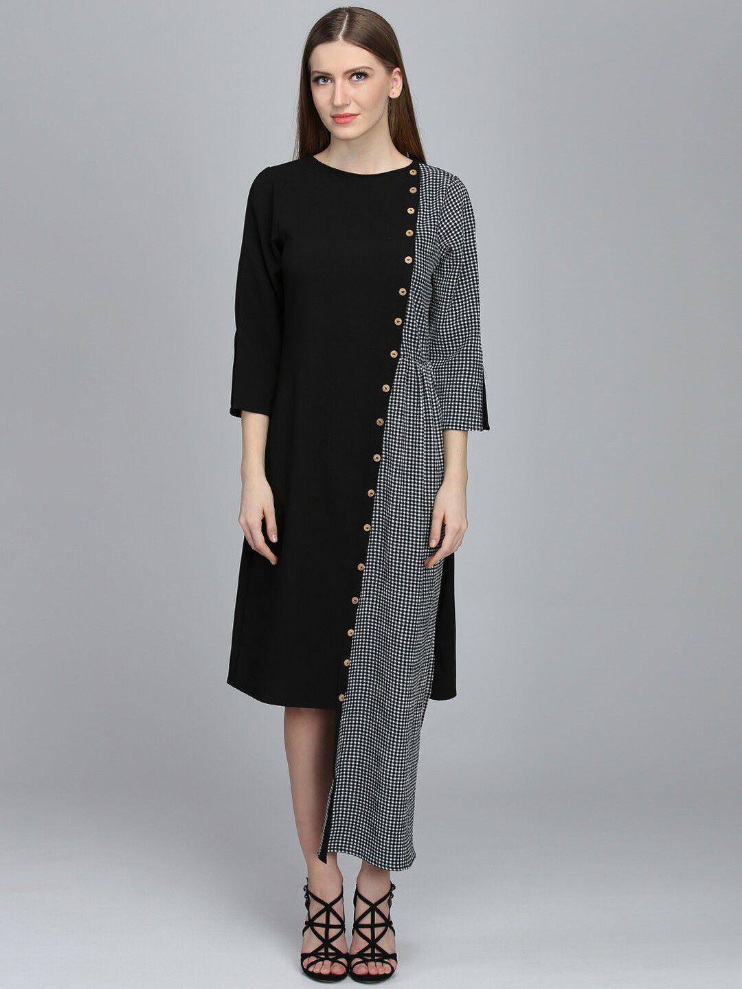 dodo & moa black checked crepe a-line dress