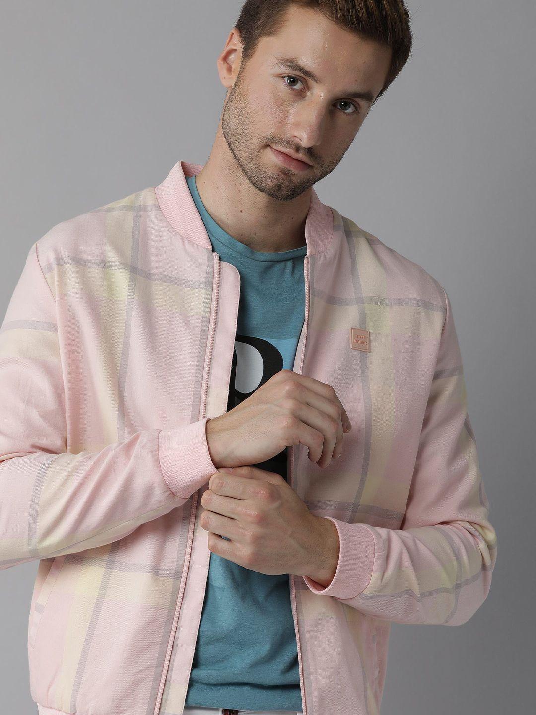 rare rabbit men pink geometric striped bomber jacket