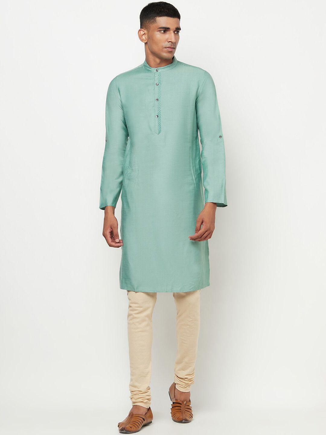 fabindia men olive green cold-shoulder sleeves kurta