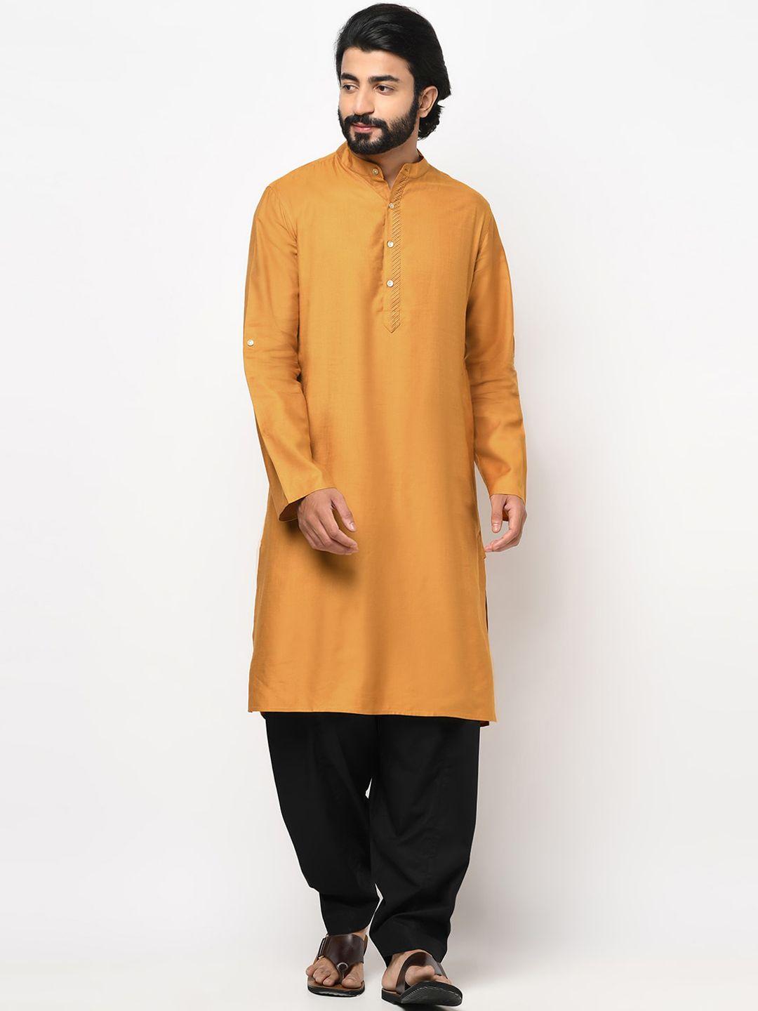 fabindia men yellow thread work kurta