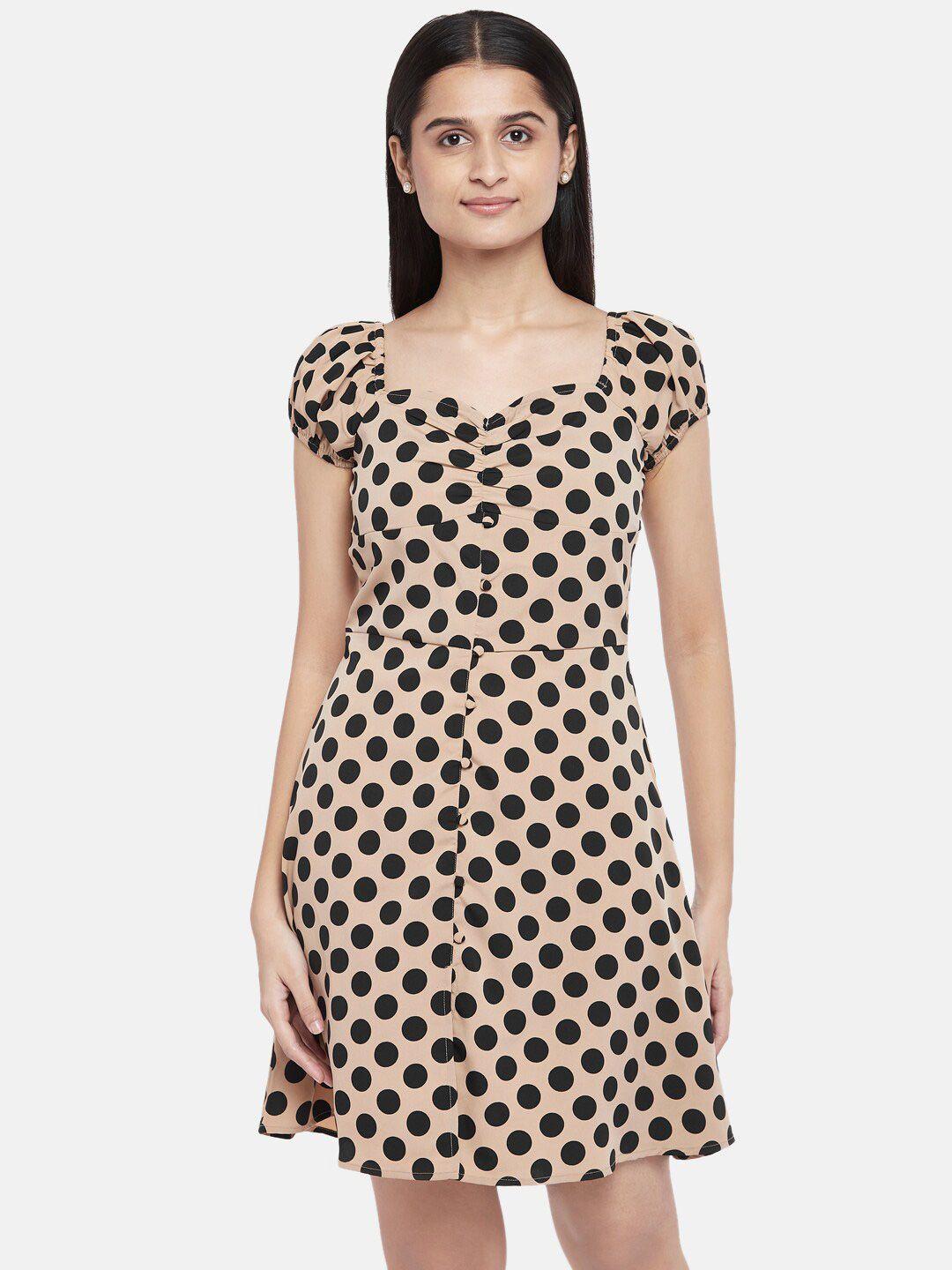 people beige & black printed a-line dress