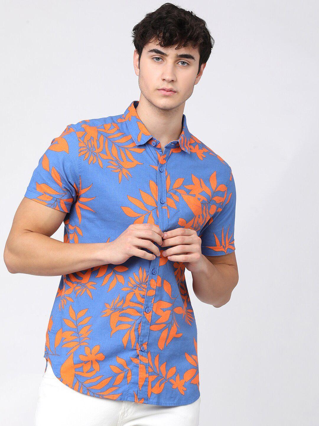 ketch men blue slim fit opaque printed casual shirt