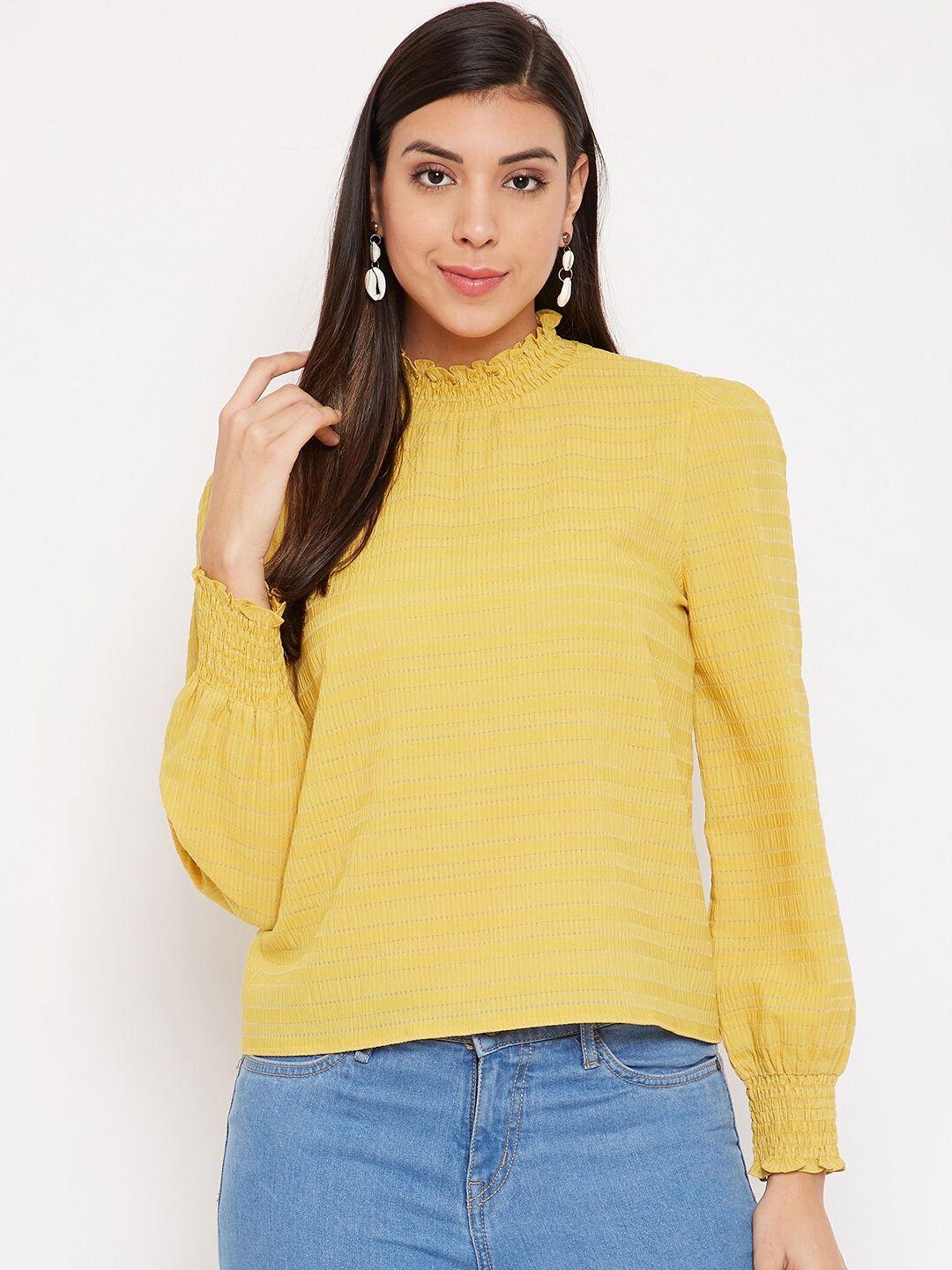 madame mustard yellow high neck smocked regular top